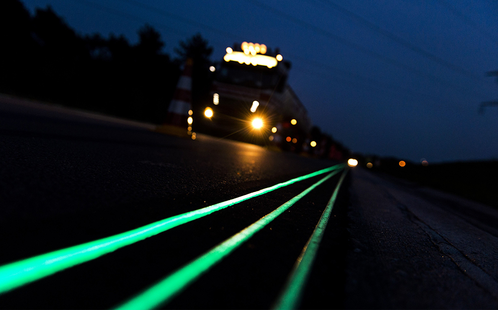 Glowing lines could replace street lights or be used in areas where there are none