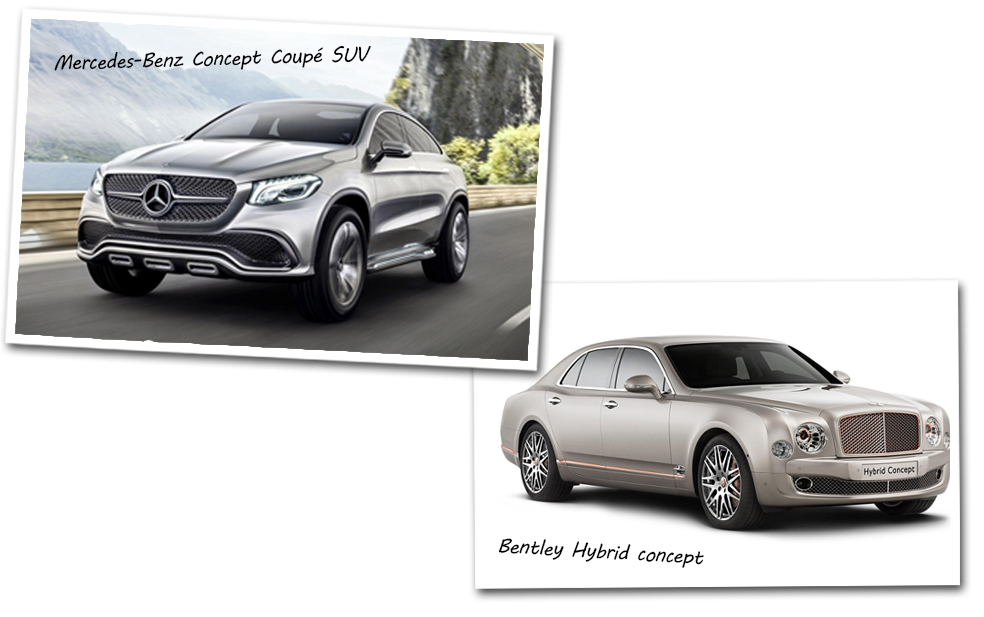 Bentley hybrid concept and Mercedes concept coupe suv