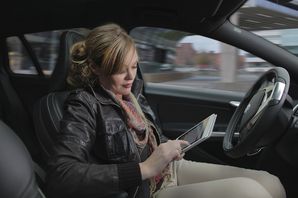 Woman in self-driving Volvo
