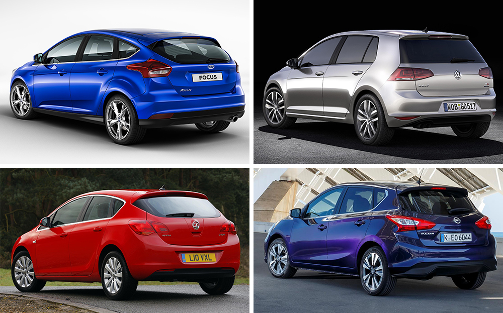 Ford focus, VW Golf, Nissan Pulsar, Vauxhall Astra
