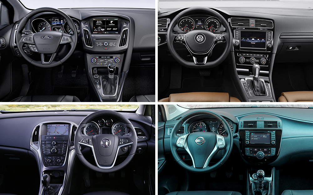 2015 ford fucs, Vauxhall Astra, Nissan Pulsar, VW Golf interior