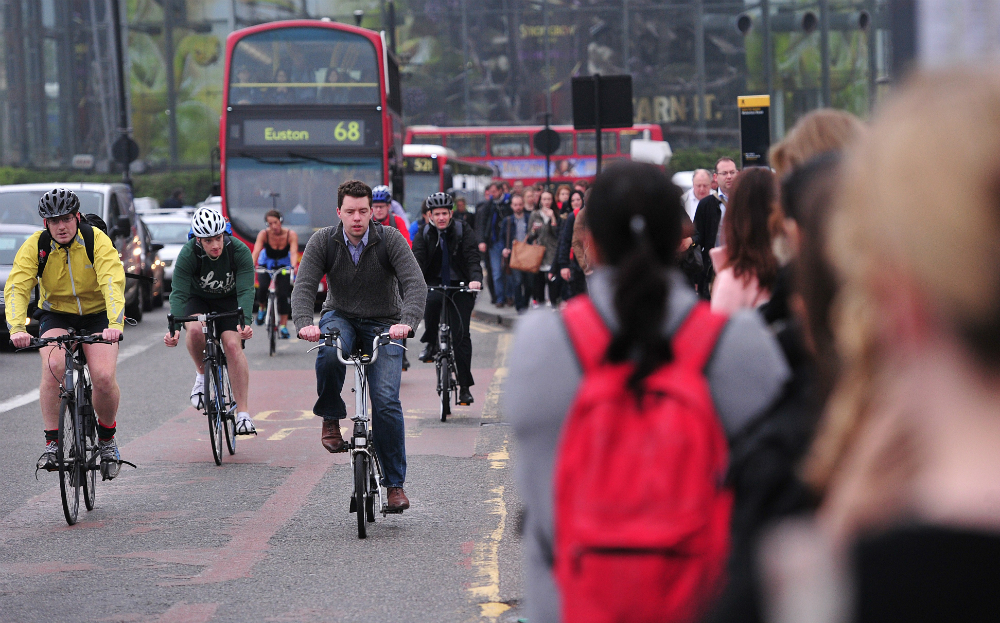 Cyclists in London traffic