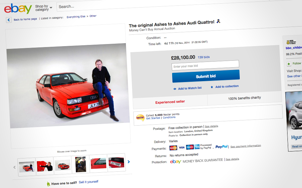 Ashes to Ashes Audi Quattro up for auction on eBay