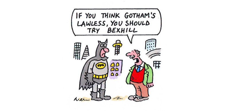 Cartoon: Batman bemused by Bexhill parking problems