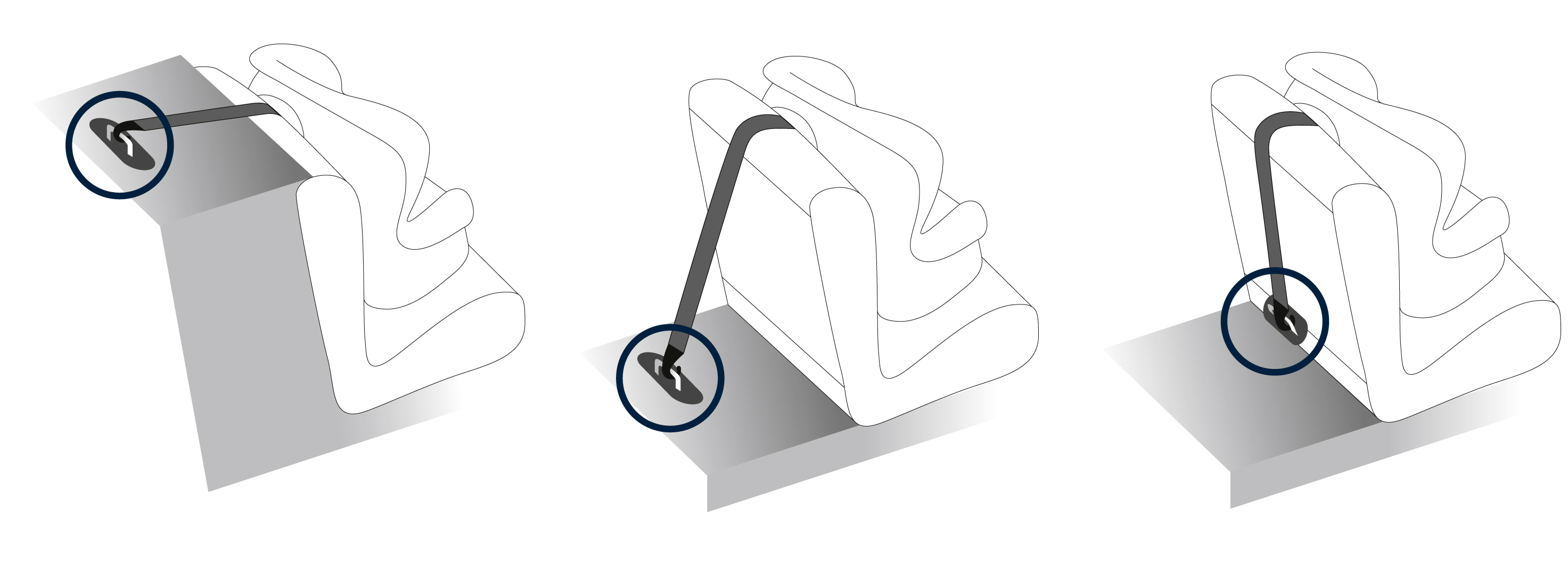 Illustration of top tether arrangements for child seats