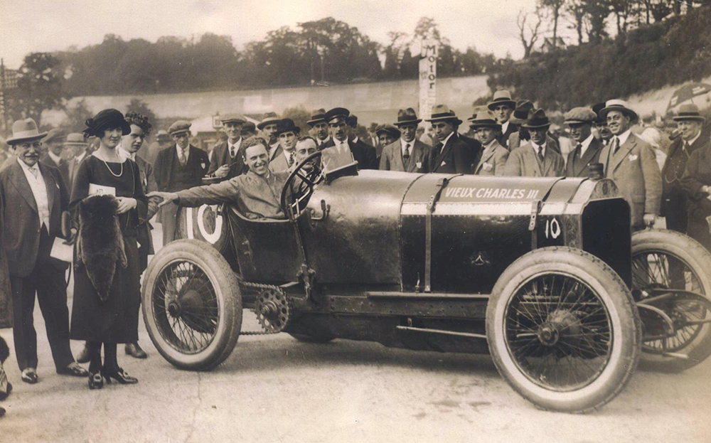 A Ellison after winning BARC 100 miles long handicap in Vieux Charles III, 1923