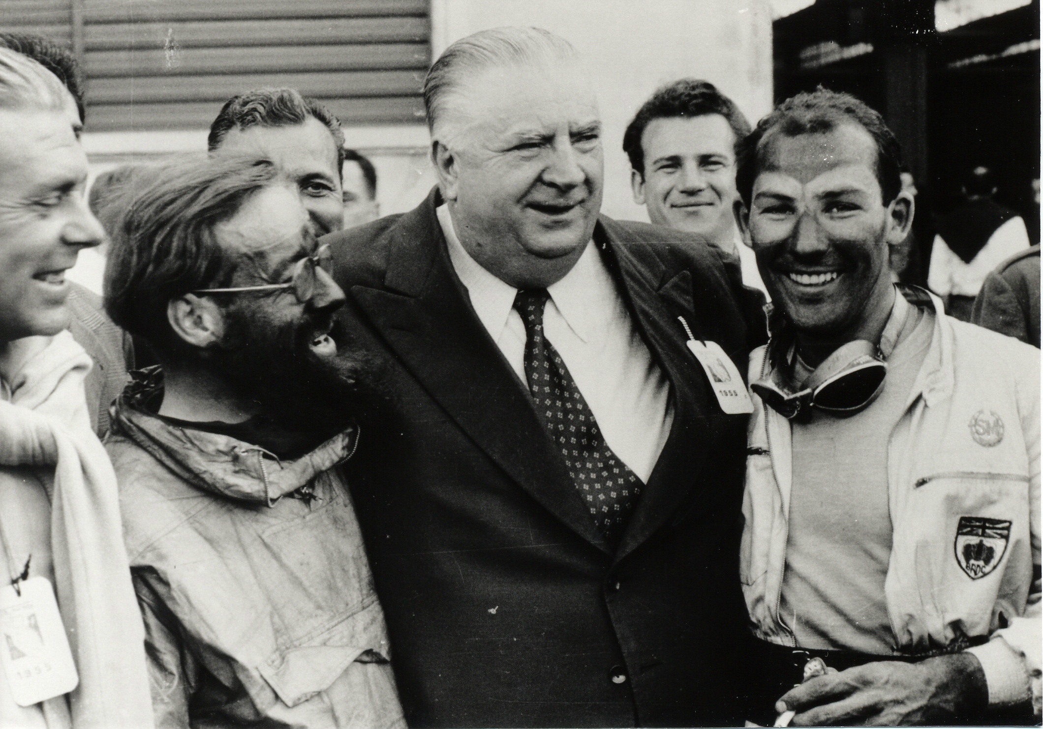 Stirling Moss and Denis Jenkinson after winning the 1955 Mille Miglia