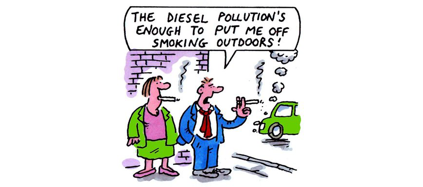 Diesel fuel emissions and smoking cartoon