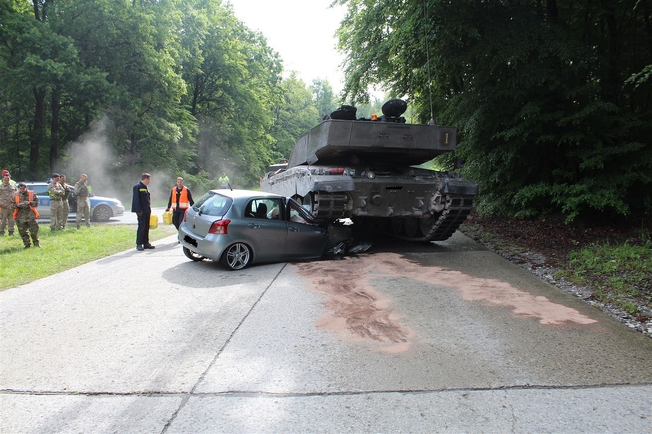 British tank crushes learner driver's car in Germany