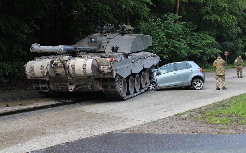 British tank crushes young driver's car in Germany