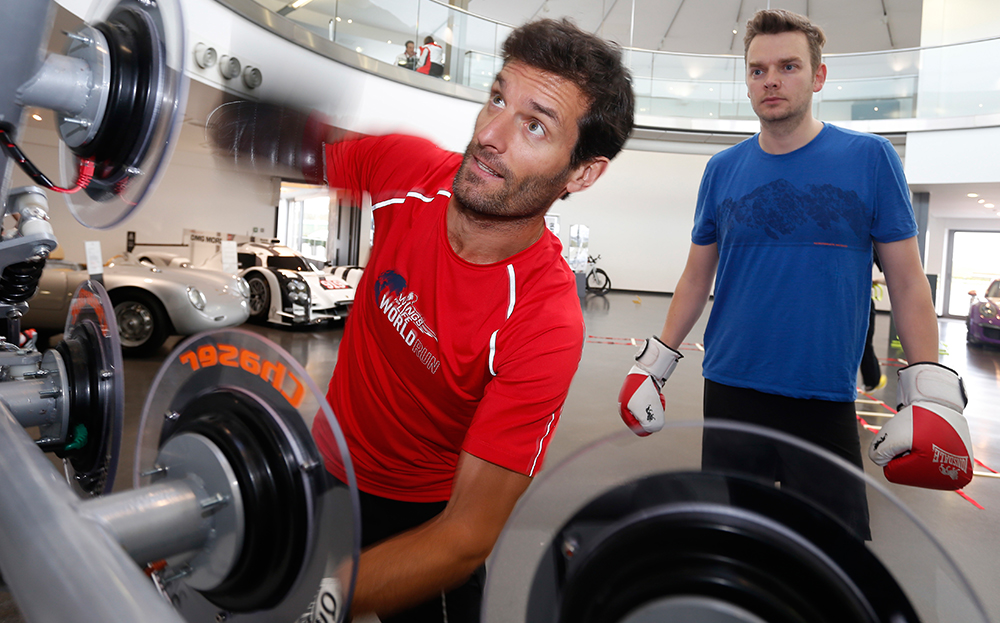 Alistair Weaver trains with Mark Webber at the Porsche Human Performance Centre, Silverstone