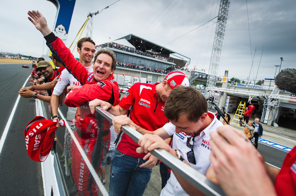 Ben Bowlby celebrates finishing the 2015 Le Mans 24 Hours with Nissan