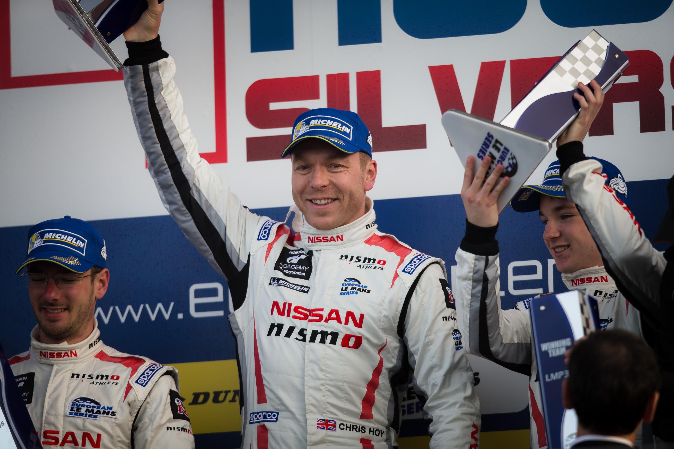 Sir Chris Hoy after his win at Silverstone in the 2015 European Le Mans Championship 