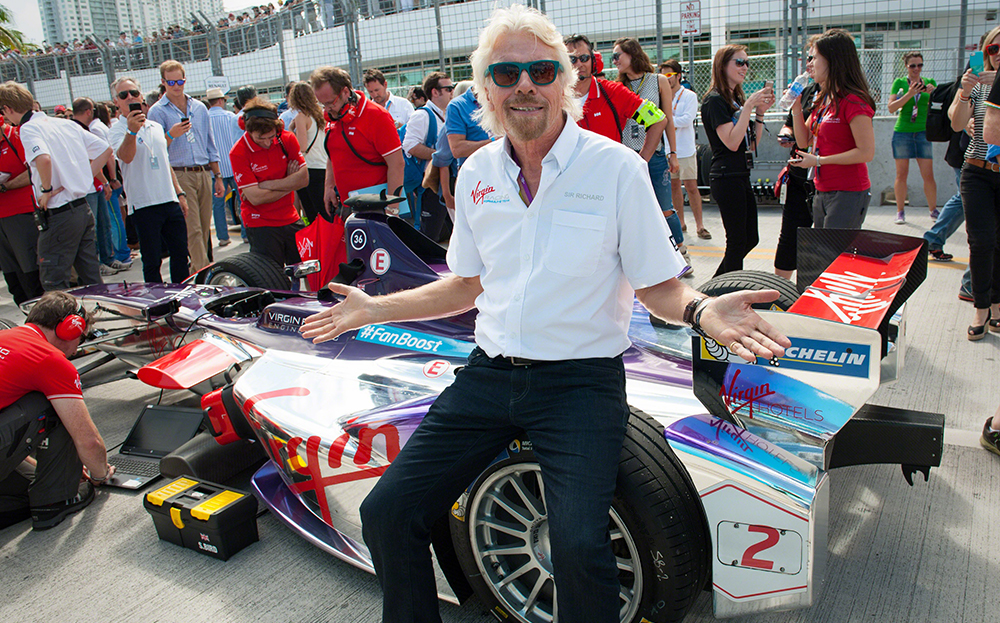 Richard Branson with the Virgin Racing Formula E car