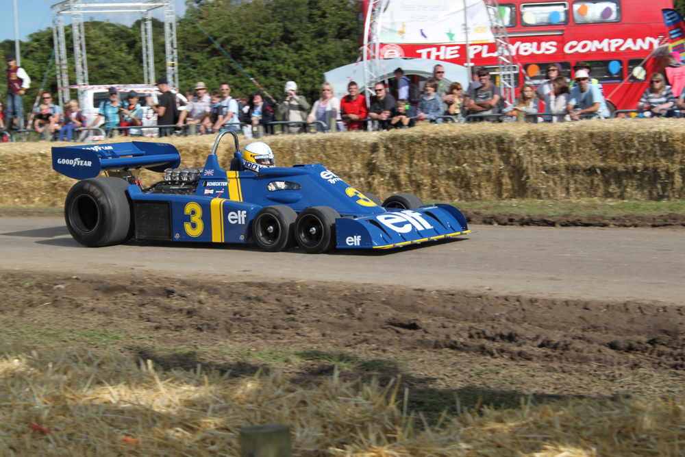 Jody Scheckter drives the Tyrrell six-wheeler at CarFest South 2015