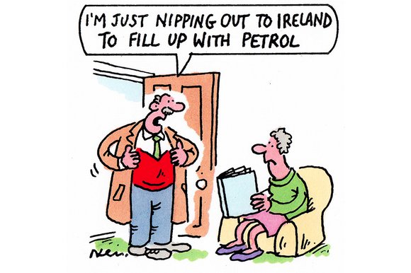 Cheap petrol in Ireland cartoon