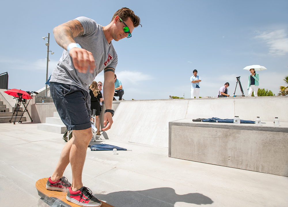 Leon Poultney rides the Lexus Slide hoverboard