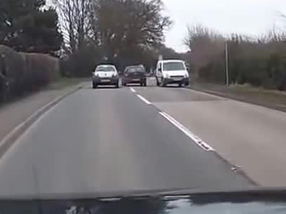 Dashcam footage shows James Stocks forcing an oncoming van to mount the pavement to avoid a an accident.