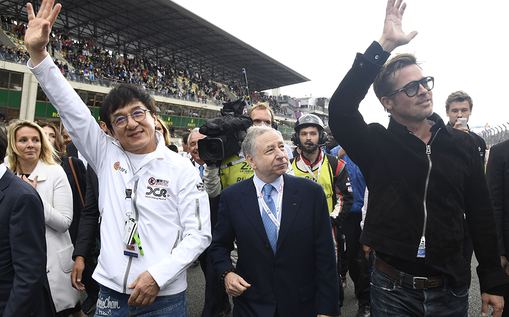 Jackie Chan, Brad Pitt, Jean Todt at 2016 Le Mans 24 Hours race