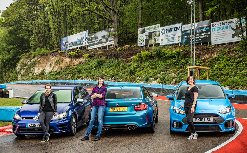 Girl racers hit the road in Ford Focus RS, VW Golf R and BMW M2