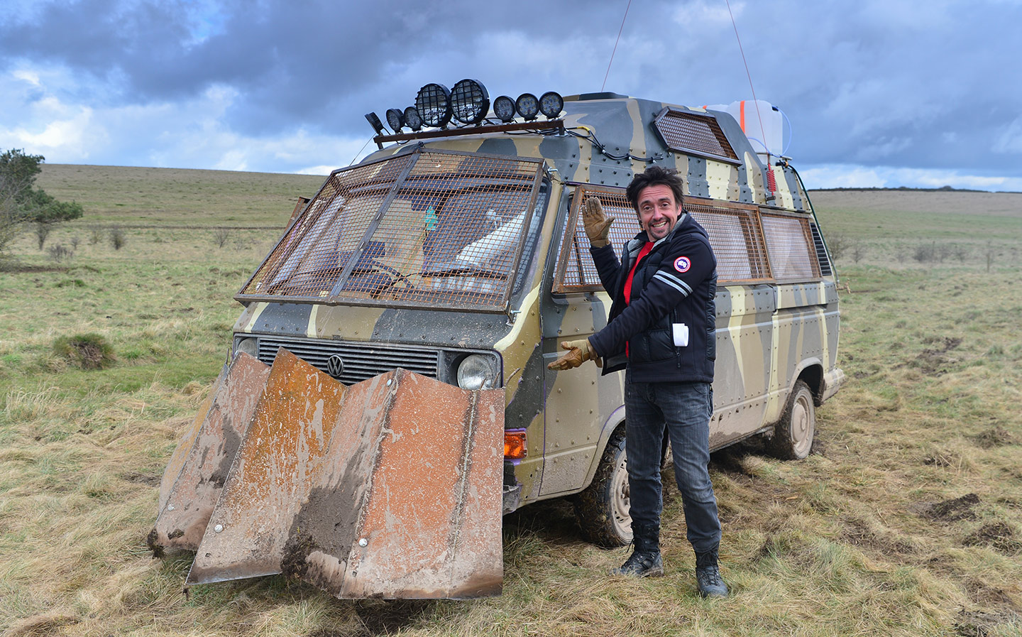THE WANDERER Richard Hammond test-drives a cataclysm-proof “bug-out vehicle” for the new show on a tank training ground in southern England