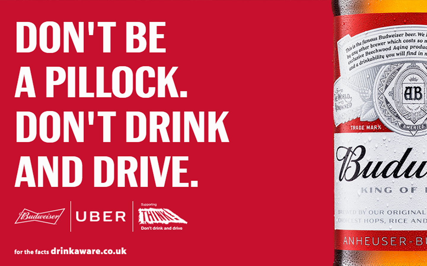 Budweiser says 'don't be a pillock', offers free Uber rides to Christmas Eve drinkers