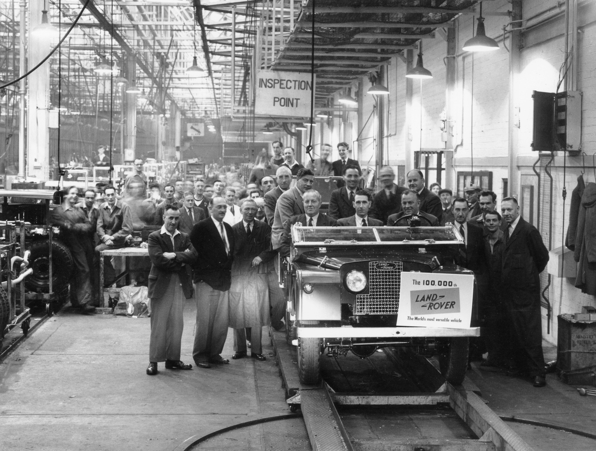 The 100,000th Series Land Rover rolls off the production line at Solihull in 1954