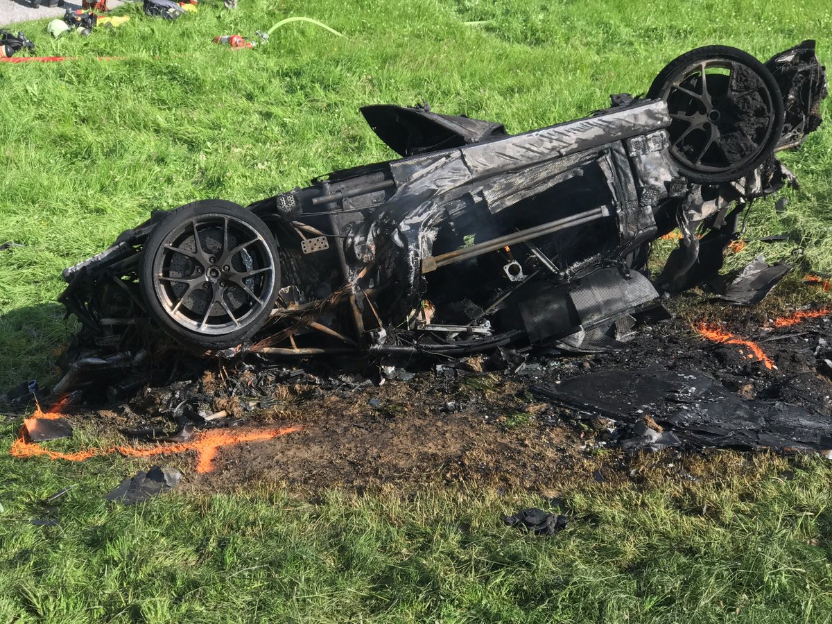 Rimac Concept_One burnt out after Richard Hammond's crash in Switzerland while filming for The Grand Tour
