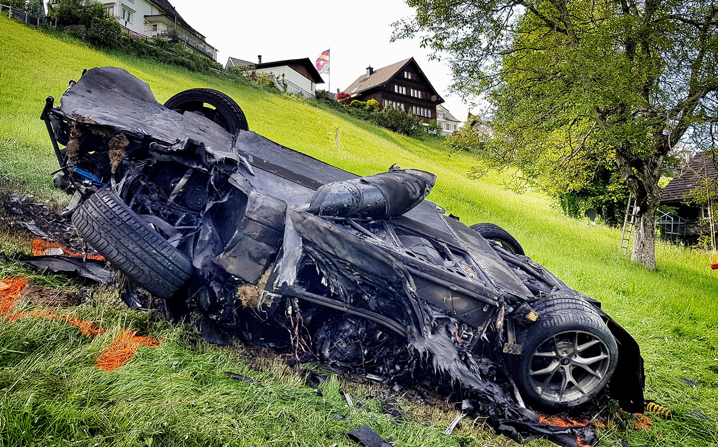 Rimac Concept_One burnt out after Richard Hammond's crash in Switzerland while filming for The Grand Tour