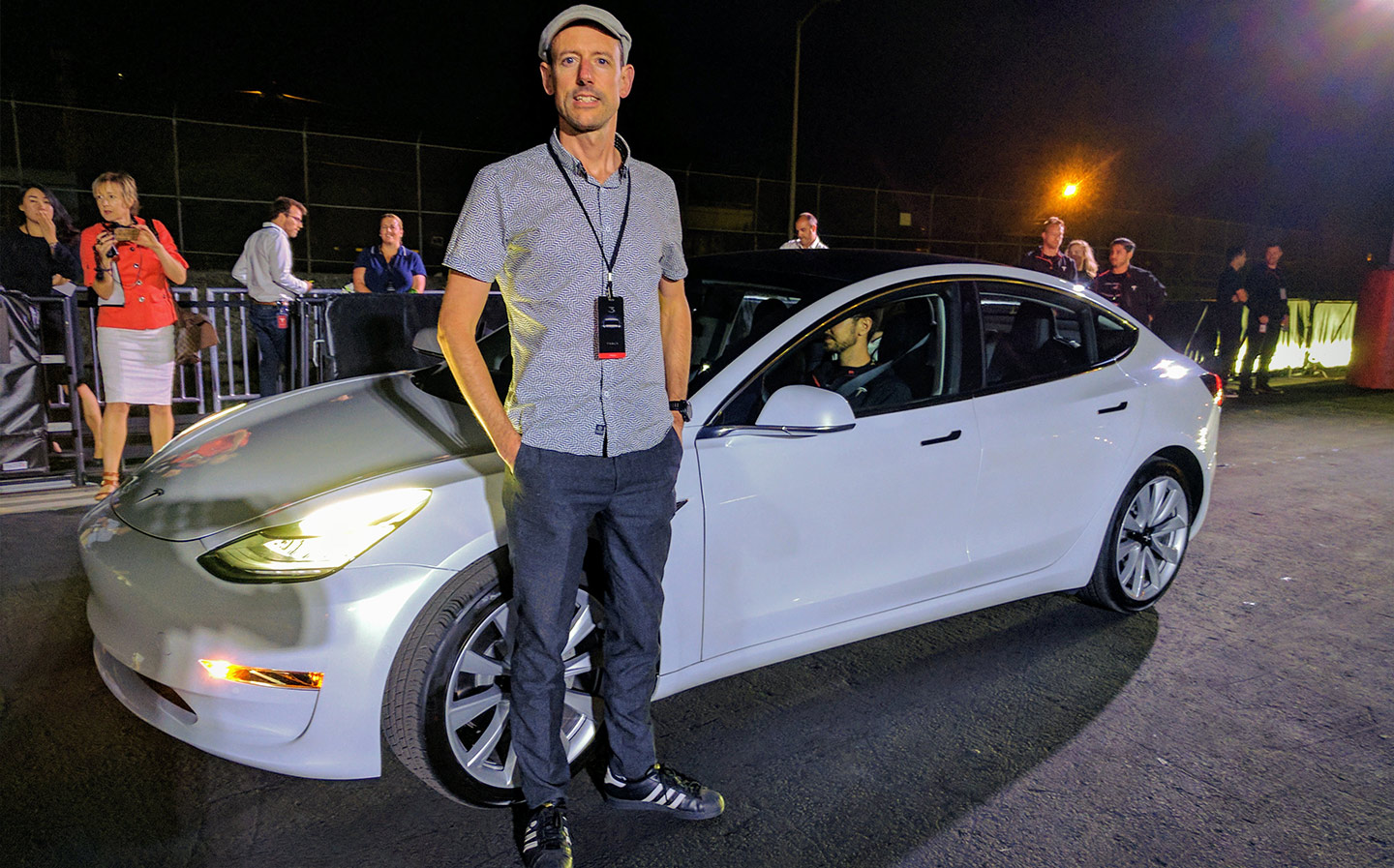 Mark Harris behind the scenes at the Tesla Model 3 launch