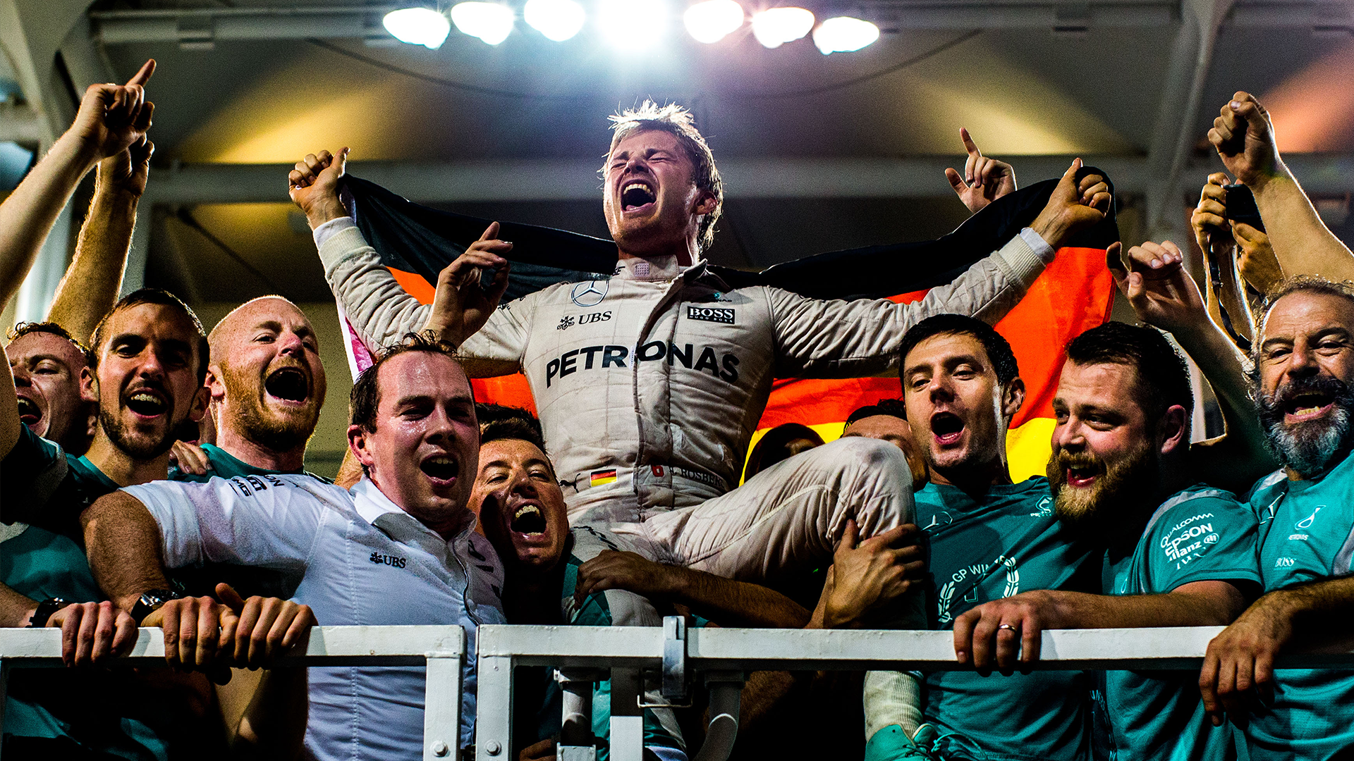 Nico rosberg celebrates winning the 2016 F1 world championship at Abu Dhabi