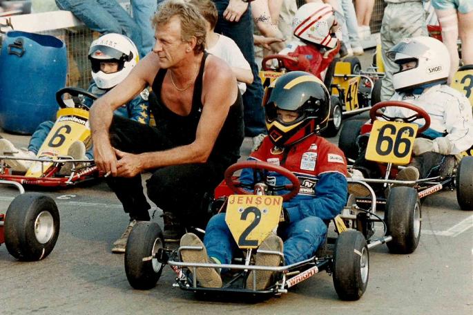Jenson Button, aged 10 in 1990, with his late father, John