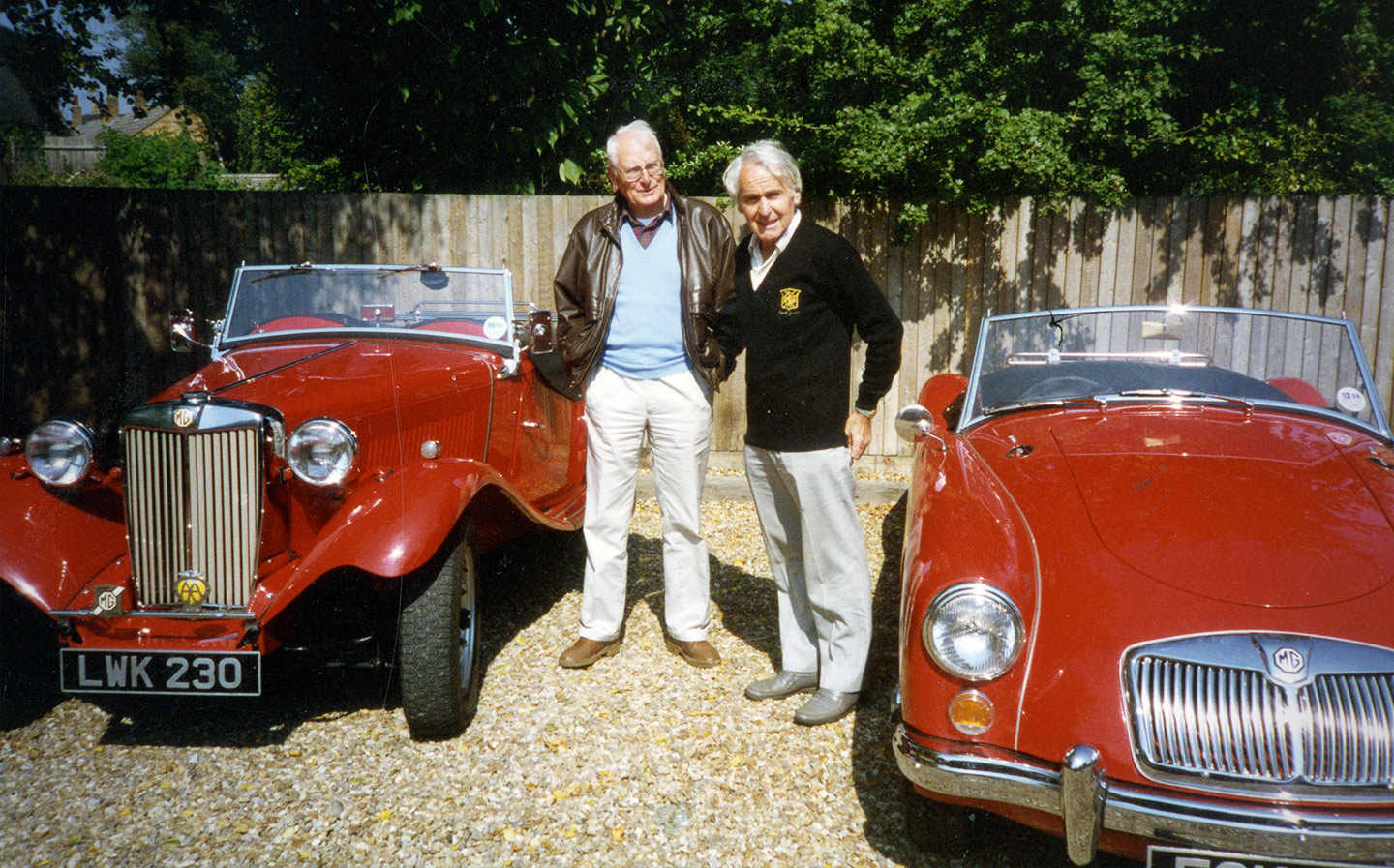 Raymond Greenaway with best friend and fellow MG enthusiast Dennis, and their cars.