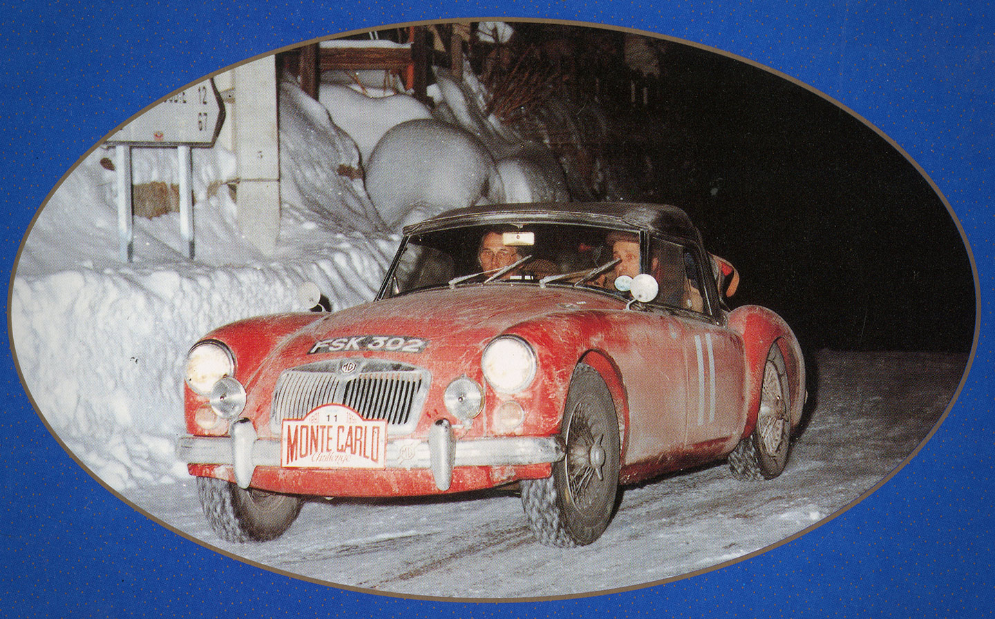 Ron Gammons driving Greenaway's MGA to victory on the Monte Carlo Challenge.
