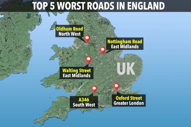 Top 5 worst roads in England