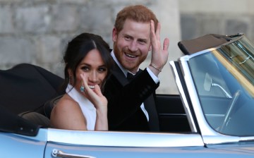 Prince Harry and Meghan Markle drive to Royal Wedding after party in electric Jaguar E-Type