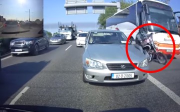Motorcyclist weaving through Dublin traffic makes disastrous mistake