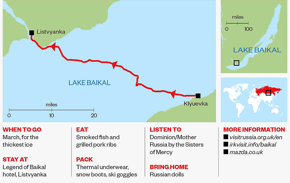 Mazda Great Drives: Route map across Lake Baikal, Siberia, from Klyuevka to Listvyanka