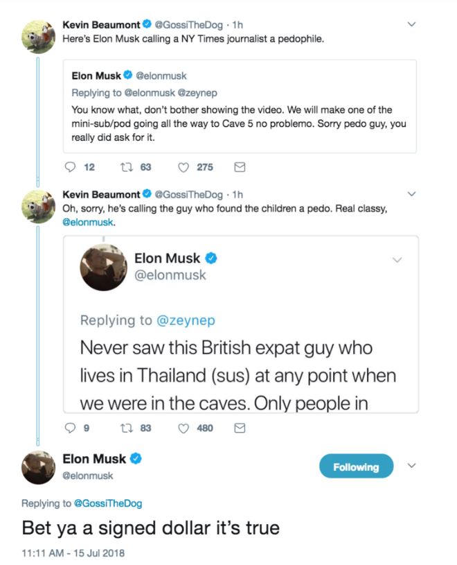 Elon Musk calls Thai cave rescue diver a pedo (paedophile)