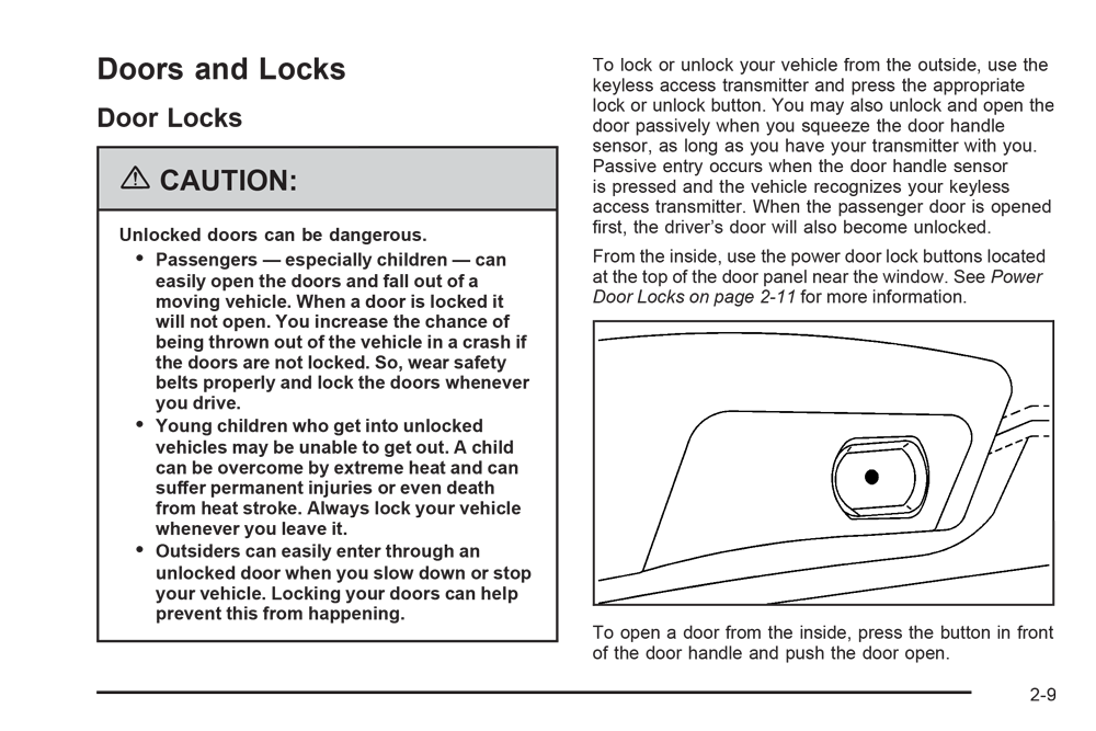 The manual for a 2006 Cadillac XLR shows how to open the doors using a electronic button, rather than a mechanical handle.