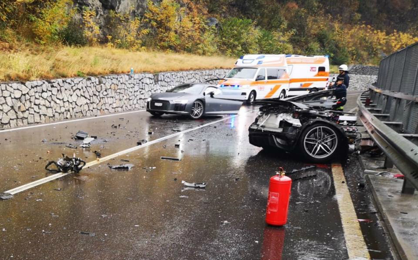 Audi R8 split in half in crash on Stelvio Pass