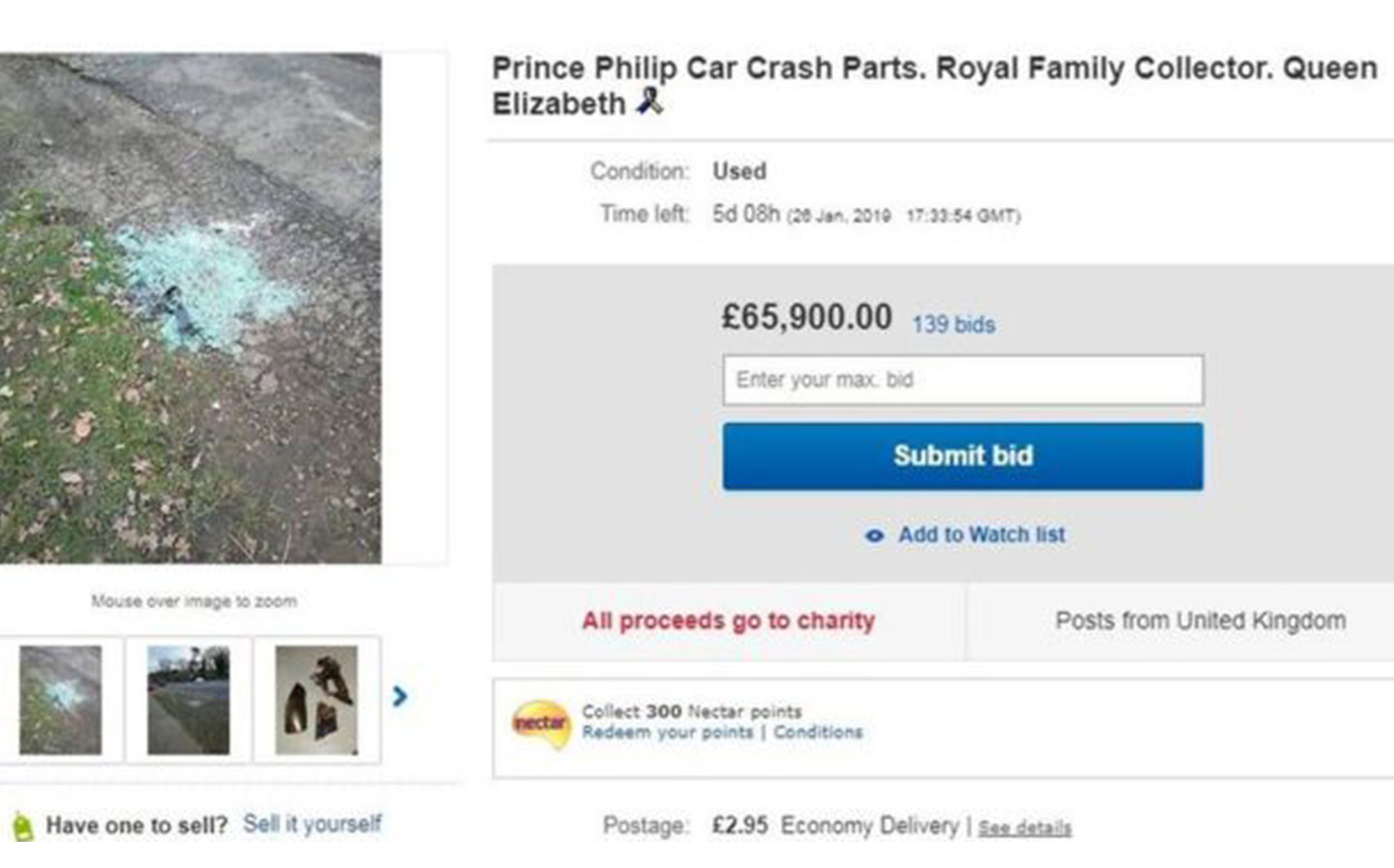 Prince Phillip car crash debris removed from eBay