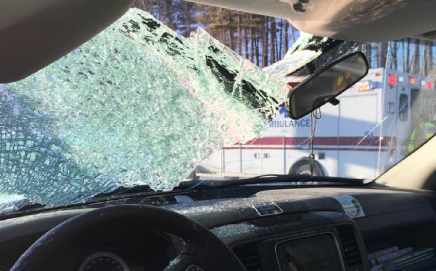 Pick-up truck driver hospitalised after ice smashes through windscreen