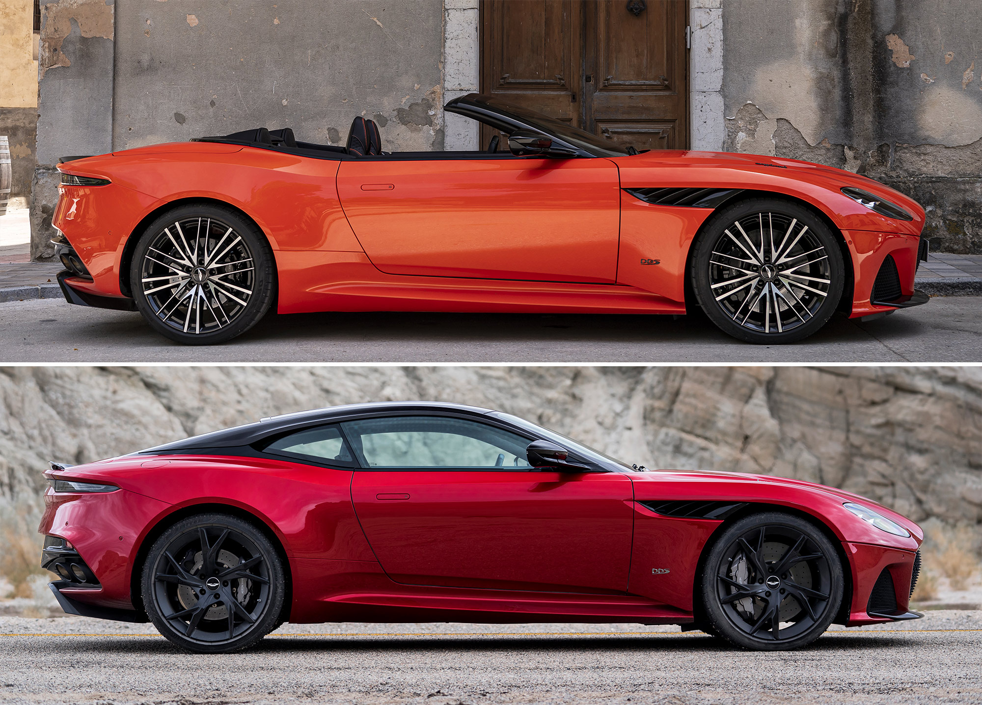 Aston Martin DBS coupe vs Volante convertible side-by-side comparison