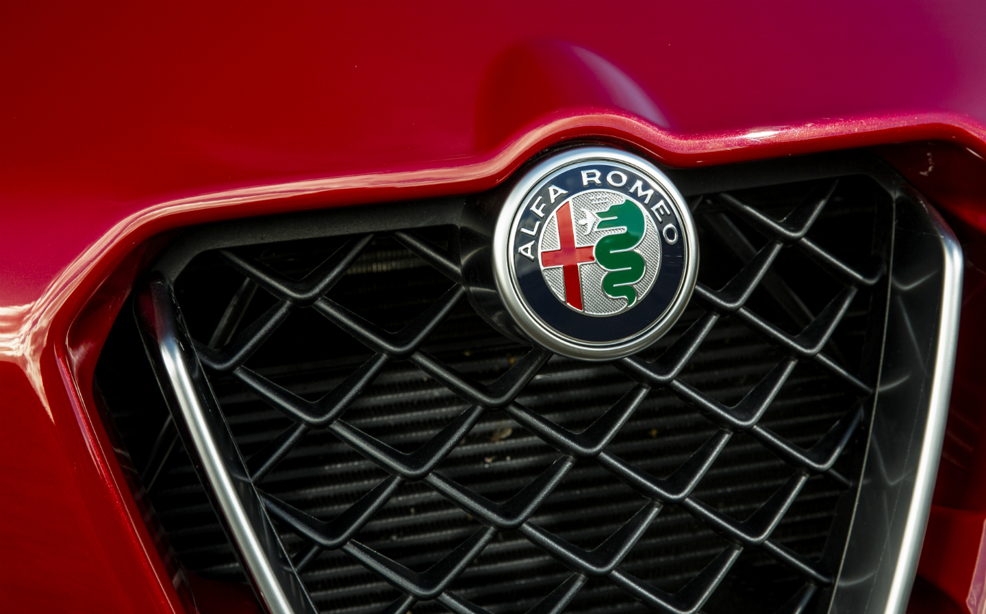 2018 Alfa Romeo Stelvio Quadrifoglio badge grille close-up
