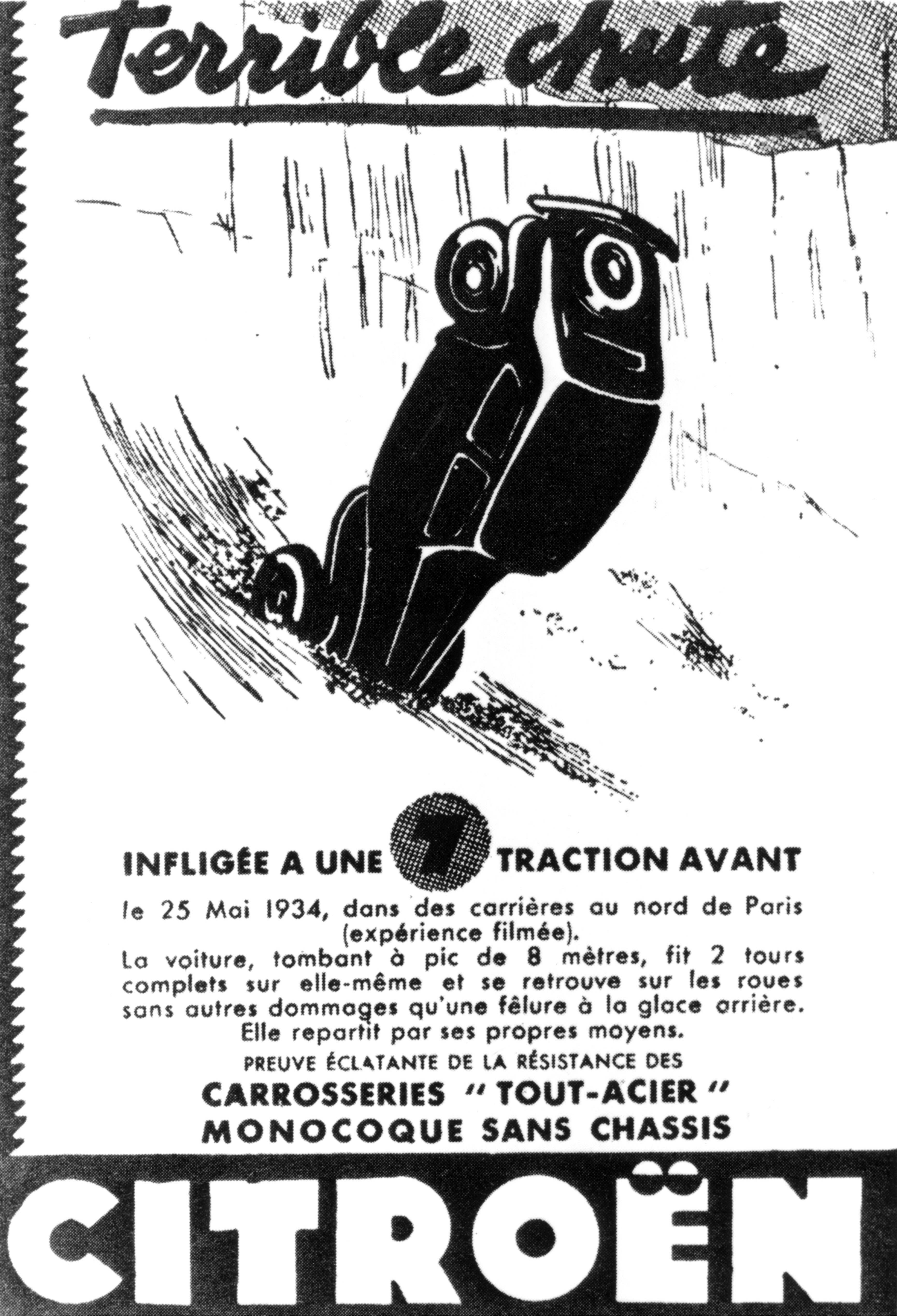 Ten brilliant Citroën car adverts from its first 100 years Citroën 7CV Traction Avant "terrible fall" crash test poster