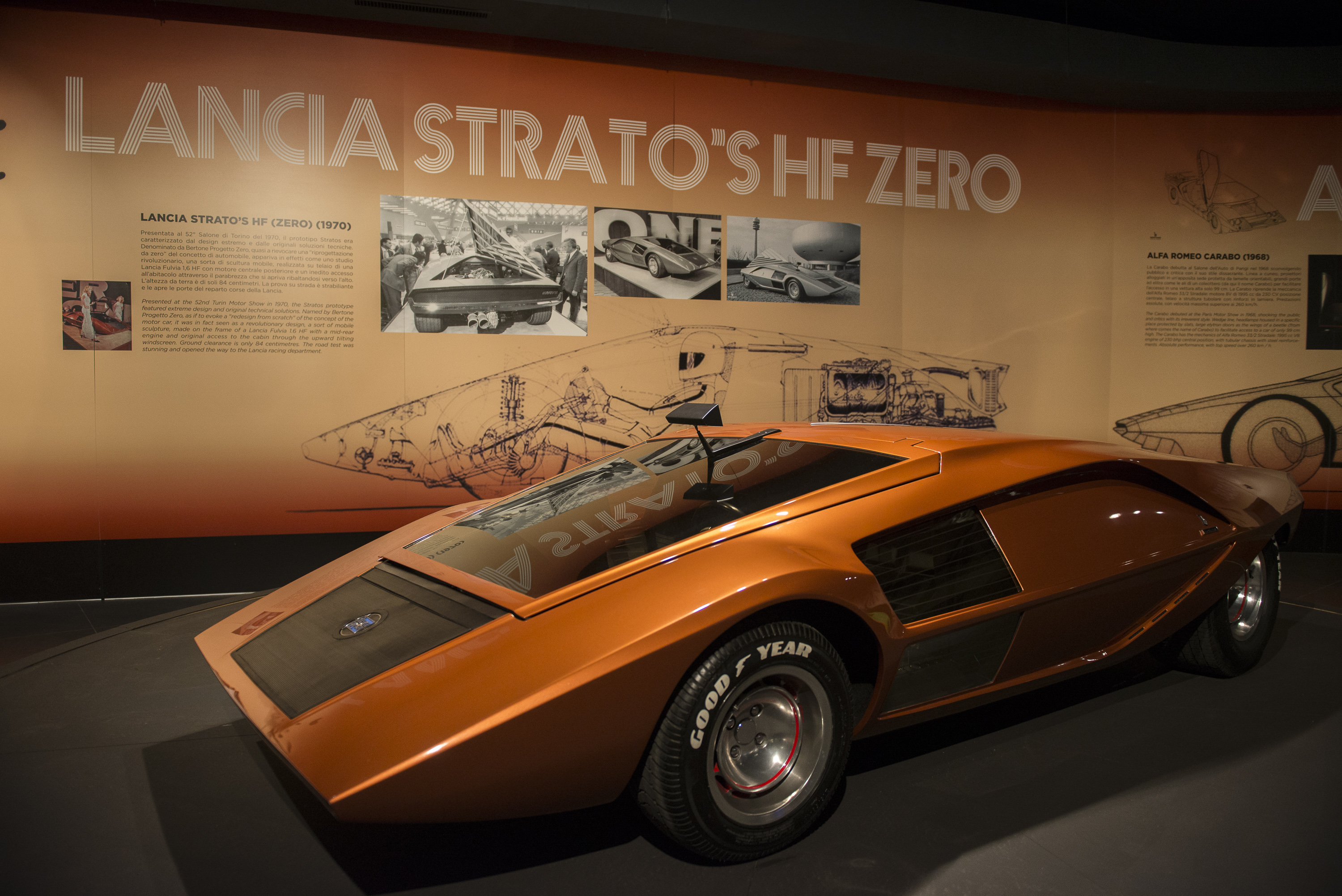 ITALY, TURIN, PIEDMONT - 2019/01/23: Detail of a Lancia Strato's HF zero car during the exhibition dedicated to Marcello Gandini the hidden genius at the Museo Nazionale dell'Automobile in Turin. Marcello Gandini is an Italian car designer. He has designed some of the most beautiful Italian cars since the mid-sixties for various car manufacturers such as Lamborghini, Alfa Romeo and Lancia. (Photo by Stefano Guidi/LightRocket via Getty Images)