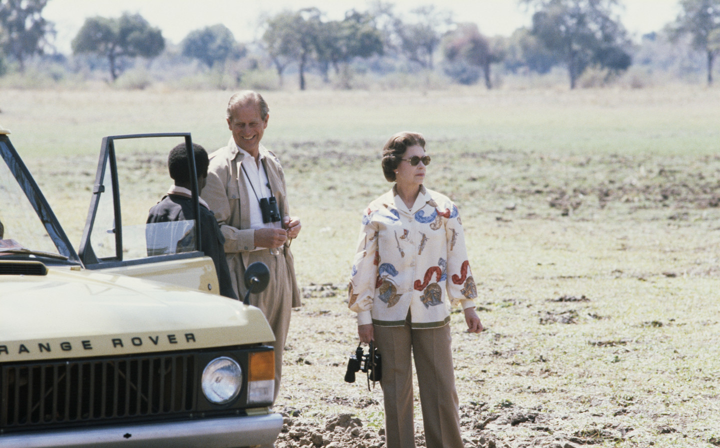 The Queen and Prince Philip on safari in Zambia, 1979