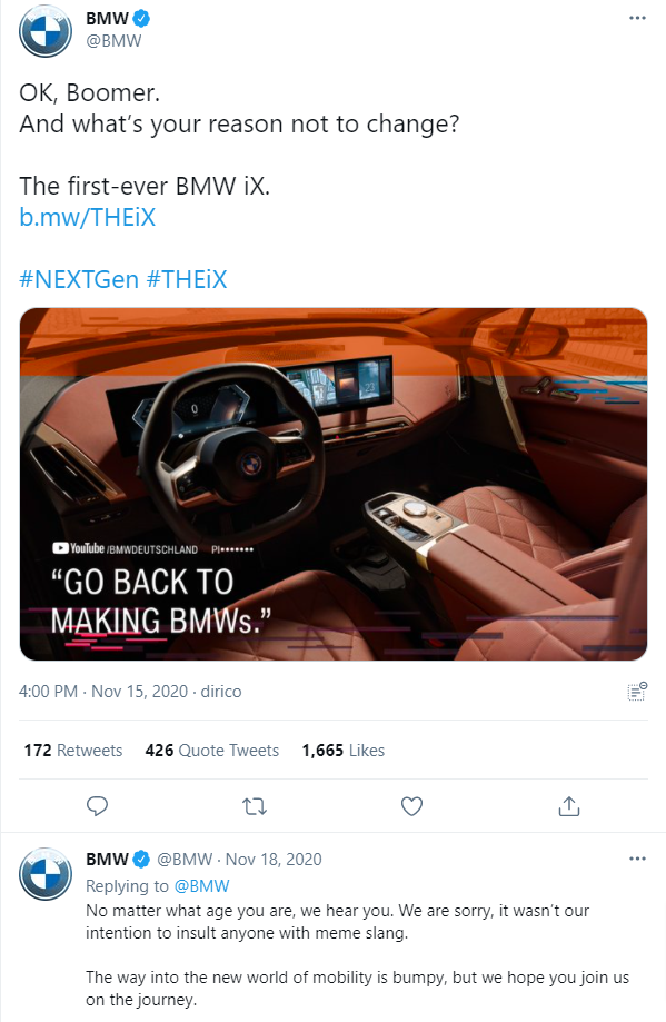 BMW OK Boomer tweet ad campaign