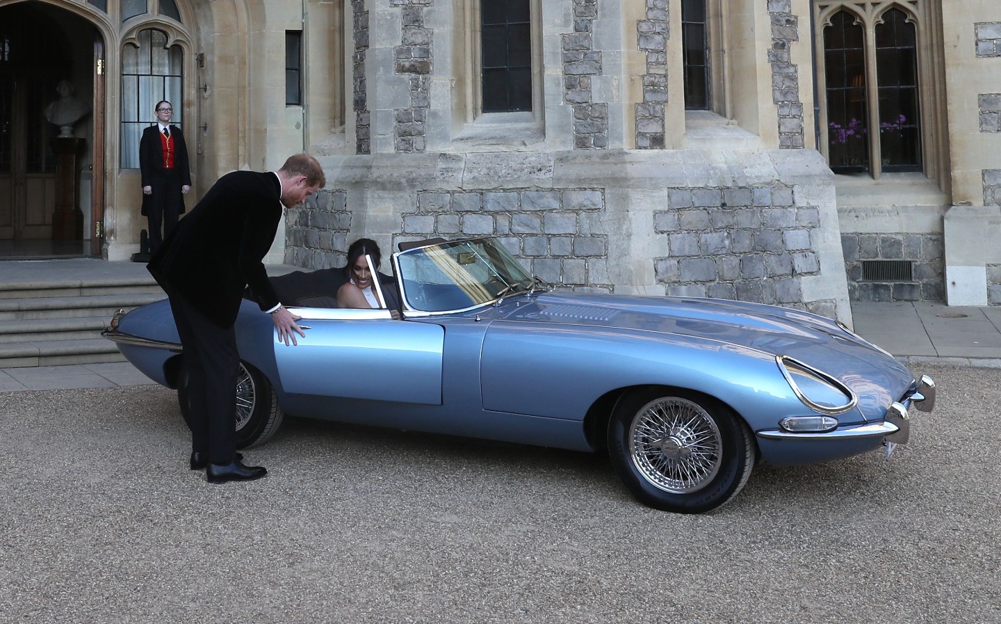 Duke and Duchess of Sussex wedding electric Jaguar E-type